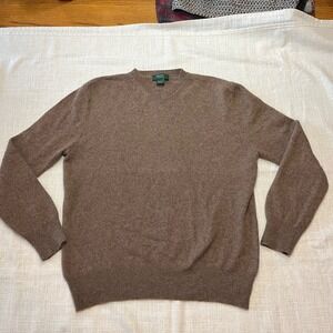 Marshall Fields Mens Large Brown V Neck 100% Cashmere Sweater Long Sleeve